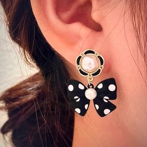 Polka Dot Bow Drop Earrings